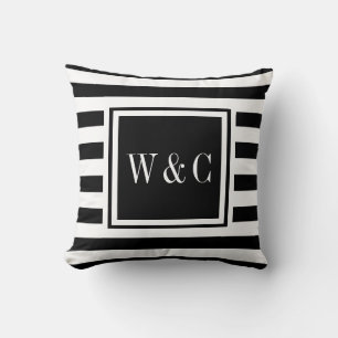 Trendy zwart wit streep monogram kussen