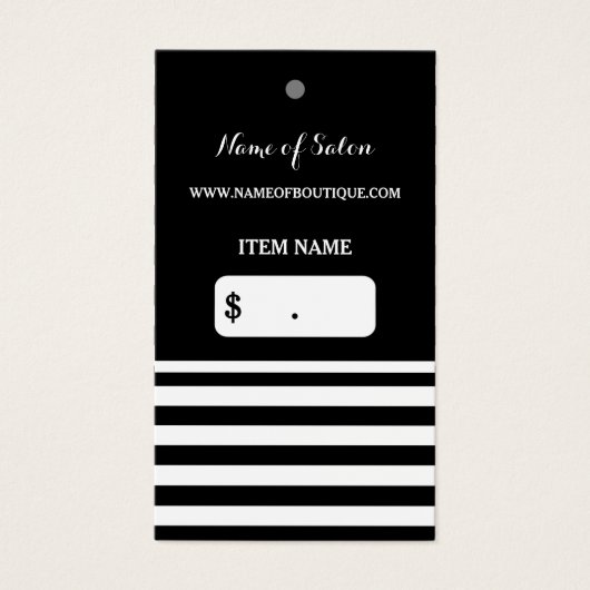 Trendy Zwart Wit Strepen Haarsalon Hang Label Visitekaartjes (Voorkant)