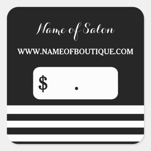 Trendy Zwart Wit Strepen Haarsalon Prijs Labels (Voorkant)