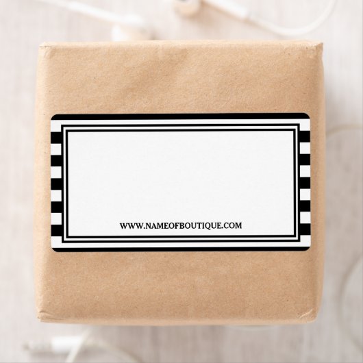 Trendy Zwart Wit Strepen Haarsalon Website Etiket (Insitu)
