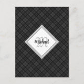 Trendy Zwart wit tartan Personaliseer Monogram Briefkaart (Voorkant)