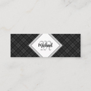 Trendy Zwart wit tartan Personaliseer Monogram Mini Visitekaartje