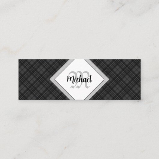 Trendy Zwart wit tartan Personaliseer Monogram Mini Visitekaartje (Voorkant)