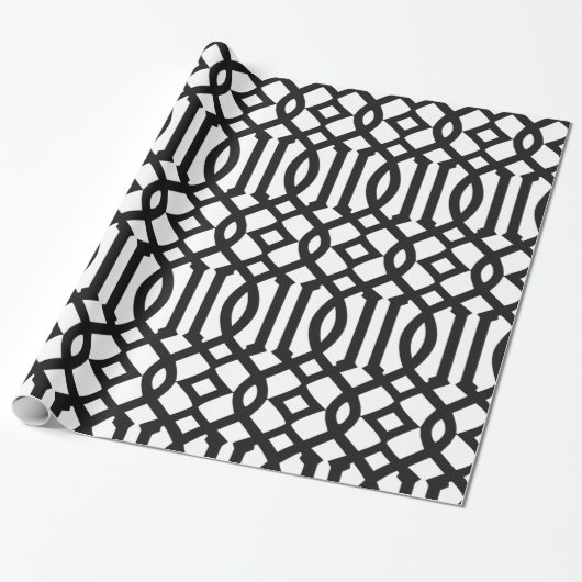Trendy zwart-wit trellis patroon cadeaupapier (Uitgerold)