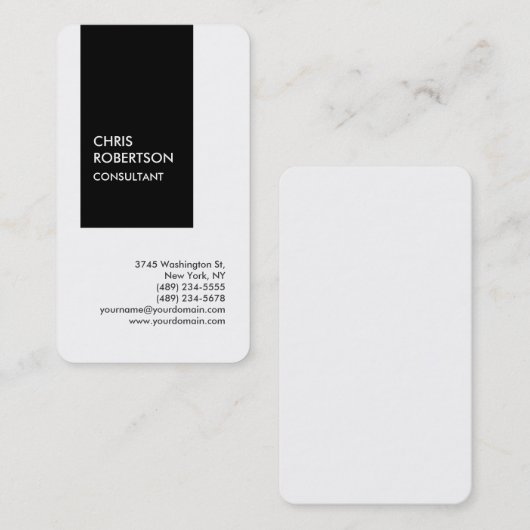 Trendy zwart wit verticaal uniek visitekaartje (Voorkant / Achterkant)