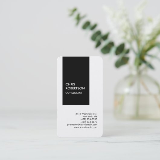Trendy zwart wit verticaal uniek visitekaartje (Staand voorkant)