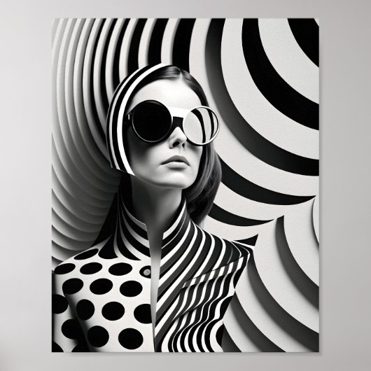 Trendy zwart-wit Vrouw Art Illustration Poster (Voorkant)