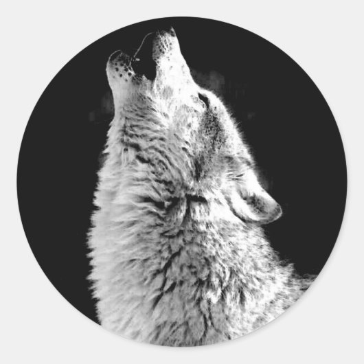 Trendy Zwart Wit Wolf Howling Moon Foto Sticker (Voorkant)