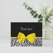 Trendy zwart-wit zebra print geel lint briefkaart (Staand voorkant)