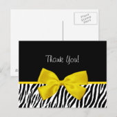 Trendy zwart-wit zebra print geel lint briefkaart (Voorkant / Achterkant)