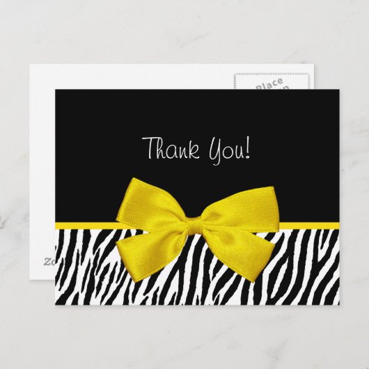 Trendy zwart-wit zebra print geel lint briefkaart (Voorkant / Achterkant)