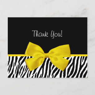 Trendy zwart-wit zebra print geel lint briefkaart