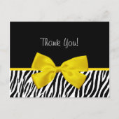 Trendy zwart-wit zebra print geel lint briefkaart (Voorkant)