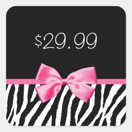 Trendy Zwart-wit Zebra Print Roze Prijs Label (Voorkant)