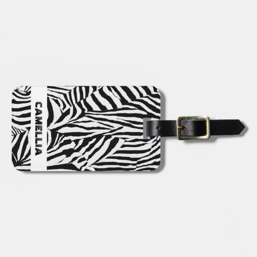 Trendy Zwart Wit Zebra Skin Modern Pattern Bagagelabel (Voorkant horizontaal)