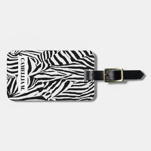 Trendy Zwart Wit Zebra Skin Pattern Custom Bagagelabel (Voorkant horizontaal)
