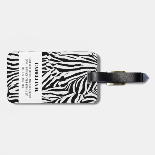 Trendy Zwart Wit Zebra Skin Pattern Custom Bagagelabel (Achterkant horizontaal)