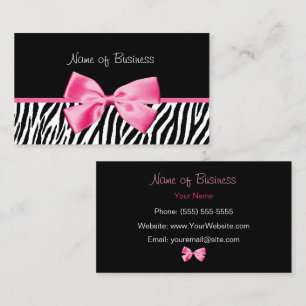 Trendy zwart-wit zebraprint met roze lint visitekaartje