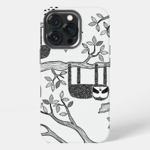 Trendy Zwart Witte Moderne Luiaard Stevige Hoes iPhone 13 Pro Hoesje