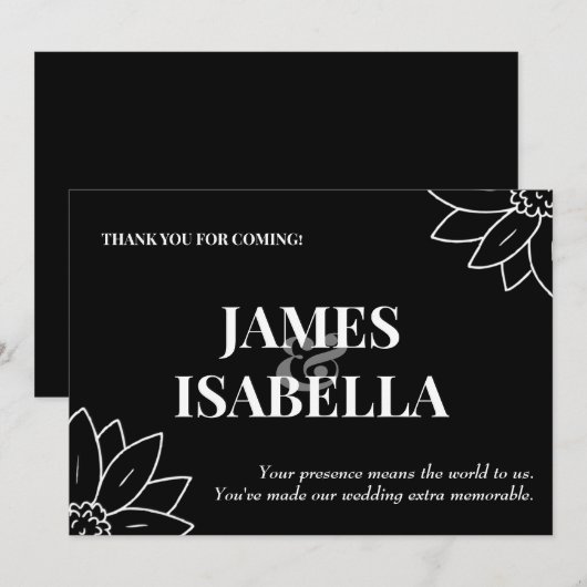 Trendy zwart-witte platte bedankkaart (Voorkant / Achterkant)