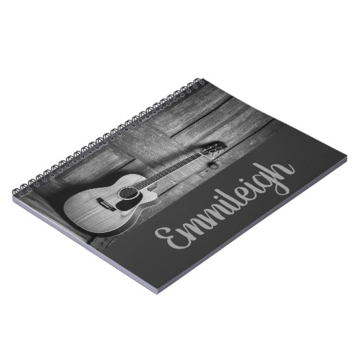 Trendy Zwart Witte Rustieke Gitaar Script Notitieboek (Linkerzijde)