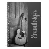 Trendy Zwart Witte Rustieke Gitaar Script Notitieboek (Voorkant)