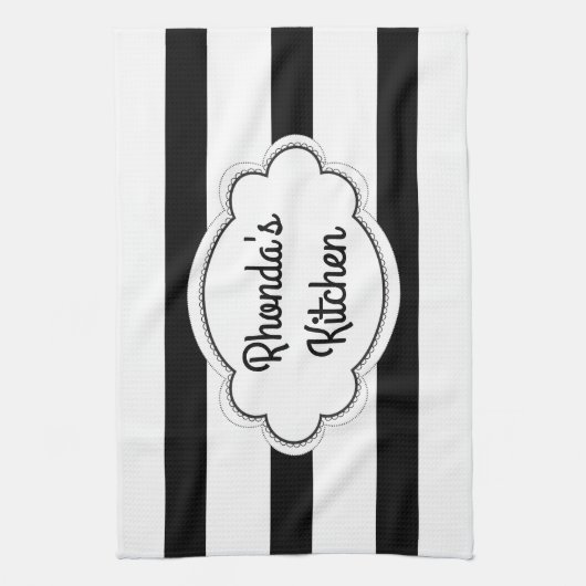 Trendy zwart-witte strepen theedoek (Verticaal)