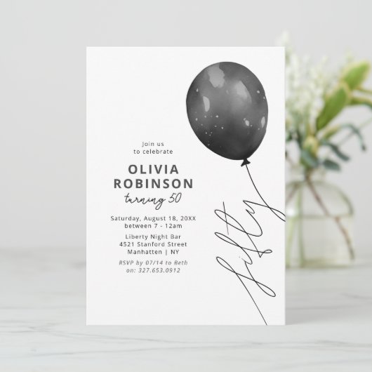 Trendy zwarte ballon 50e verjaardag kaart (Staand voorkant)