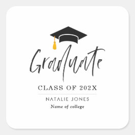 Trendy zwarte belettering afstuderen vierkante sticker