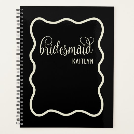 Trendy Zwarte en Natuurlijke Retro Bruidsmeisje Planner (Voorkant)