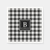 Trendy Zwarte en Witte Buffalo Plaid Monogram Name Servet (Voorkant)