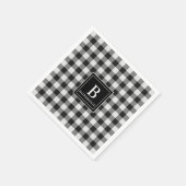 Trendy Zwarte en Witte Buffalo Plaid Monogram Name Servet (Hoek)