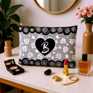 Trendy Zwarte en Zilveren Hart met Stippen en Krul Etui