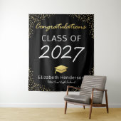 Trendy zwarte gouden afstudeerfeest achtergrond wandkleed (In situ)