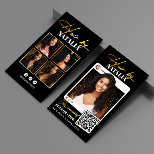 Trendy Zwarte Gouden Glitter Foto Kapsalon Visitekaartje