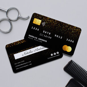 Trendy Zwarte Gouden Glitter Kapper Creditcard Visitekaartje