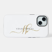 Trendy Zwarte Gouden Monogram Initiaal Script Naam iPhone 15 Case (Achterkant horizontaal)