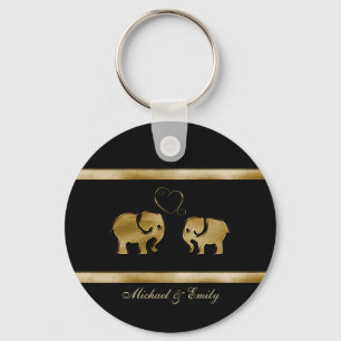 Trendy zwarte/gouden olifant uit liefde sleutelhanger