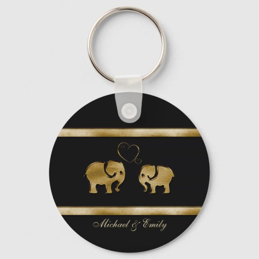 Trendy zwarte/gouden olifant uit liefde sleutelhanger (Voorkant)