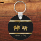 Trendy zwarte/gouden olifant uit liefde sleutelhanger (Voorkant)