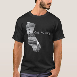 Trendy Zwarte Grijze Californië Staat Kaart USA T- T-shirt