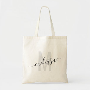 Trendy zwarte grijze moderne monogram aangepaste b tote bag