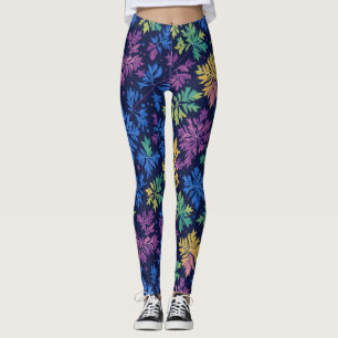 Trendy Zwarte Kleurrijke Bladeren Botanisch Patroo Leggings