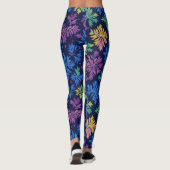 Trendy zwarte kleurrijke bladeren botanische patro leggings (Achterkant)
