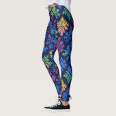 Trendy zwarte kleurrijke bladeren botanische patro leggings (Links)