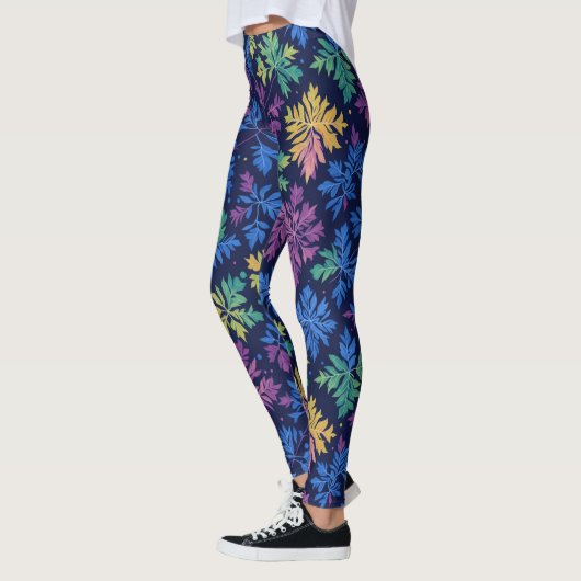 Trendy zwarte kleurrijke bladeren botanische patro leggings (Links)