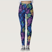 Trendy zwarte kleurrijke bladeren botanische patro leggings (Voorkant)