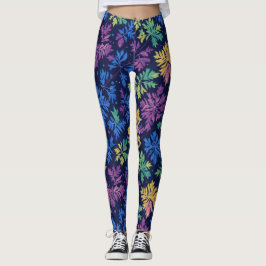 Trendy zwarte kleurrijke bladeren botanische patro leggings