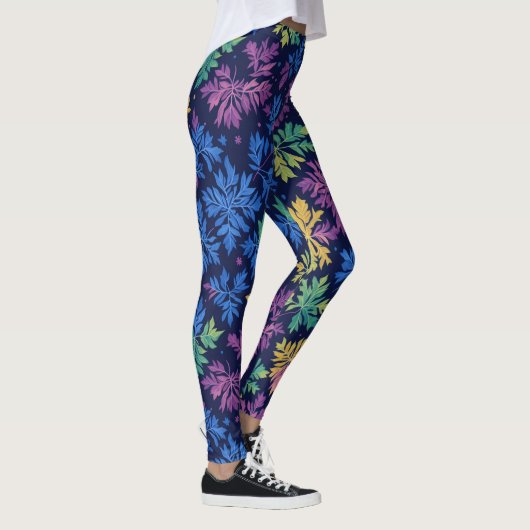 Trendy zwarte kleurrijke bladeren botanische patro leggings (Rechts)