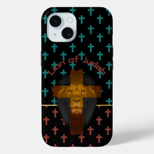 Trendy Zwarte Rode Turquoise Kruizen Leeuw van Jud iPhone 15 Case